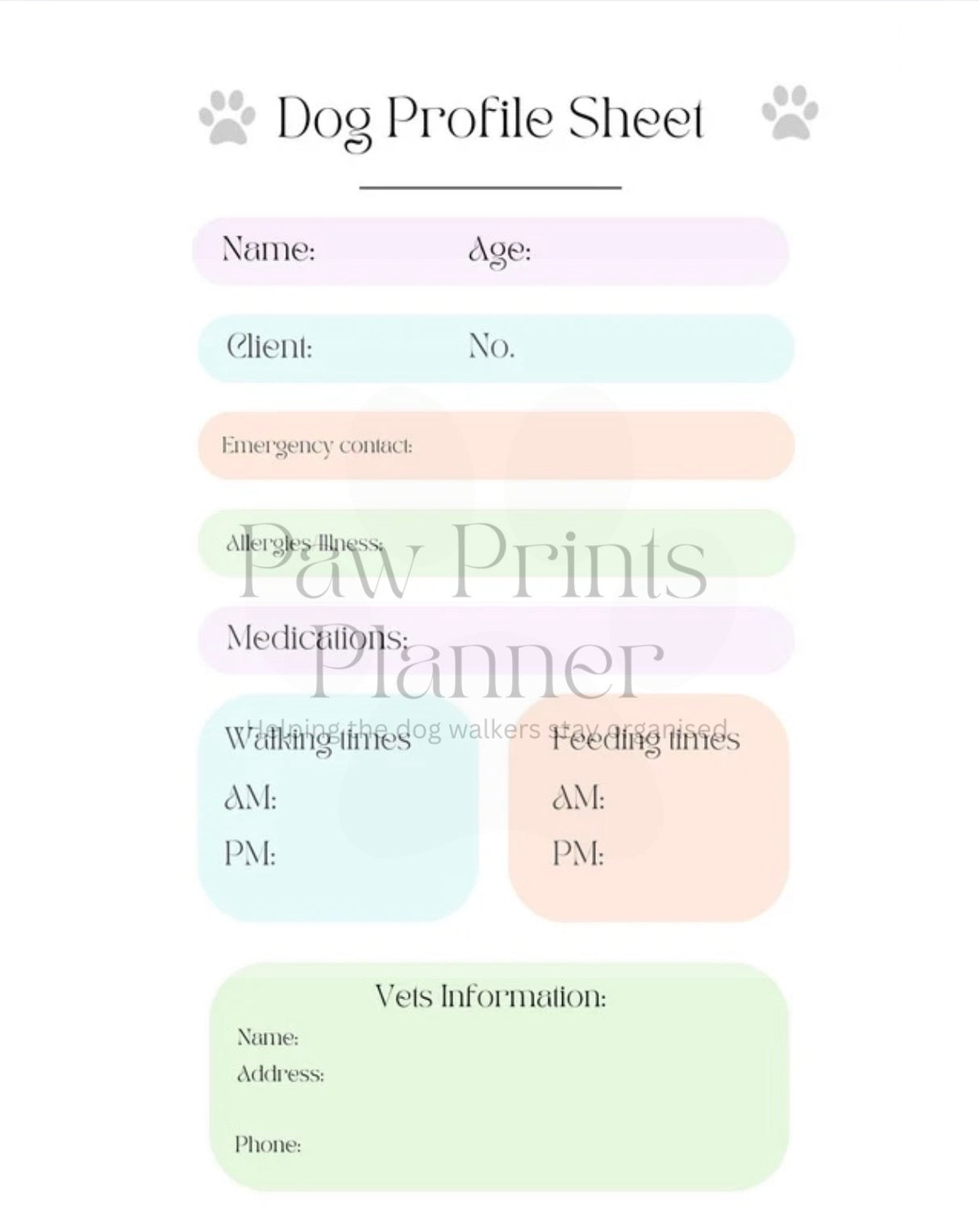 Dog Profile Sheet