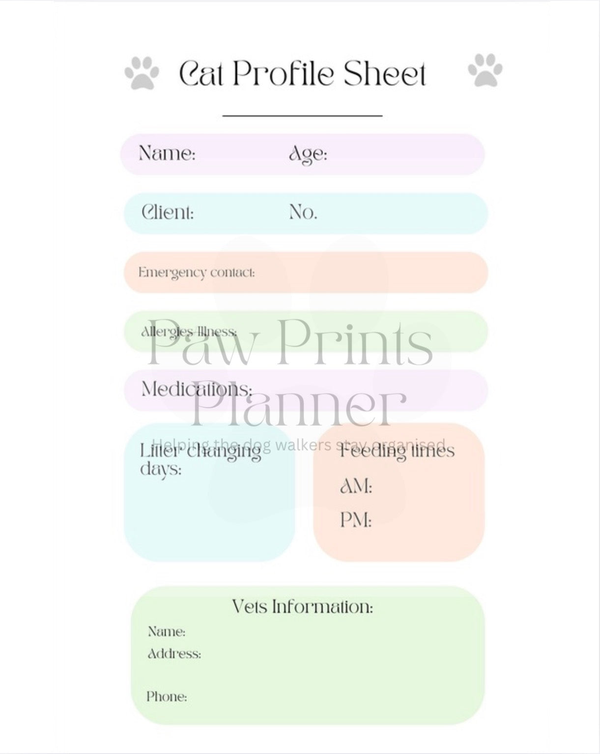 Cat Profile Sheet